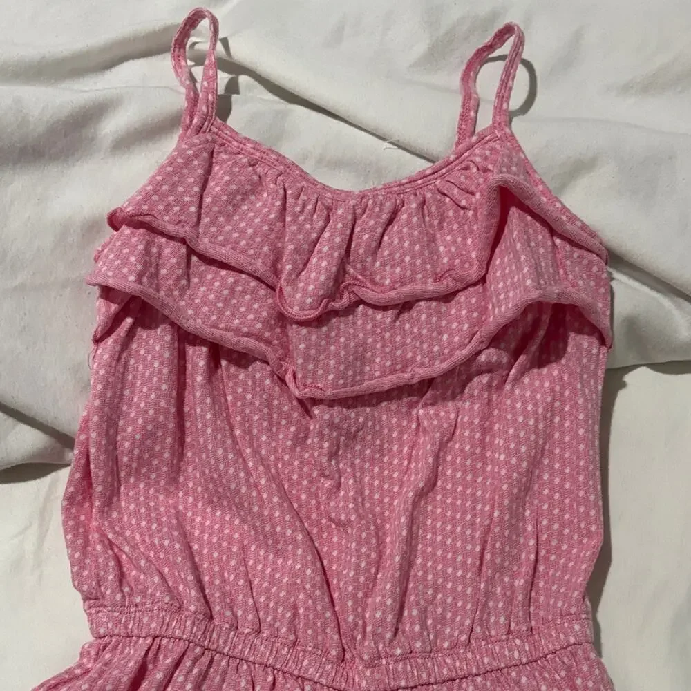 Harper Canyon 7 Charming Pink white dots Kids Romper ruffled neckline nwot